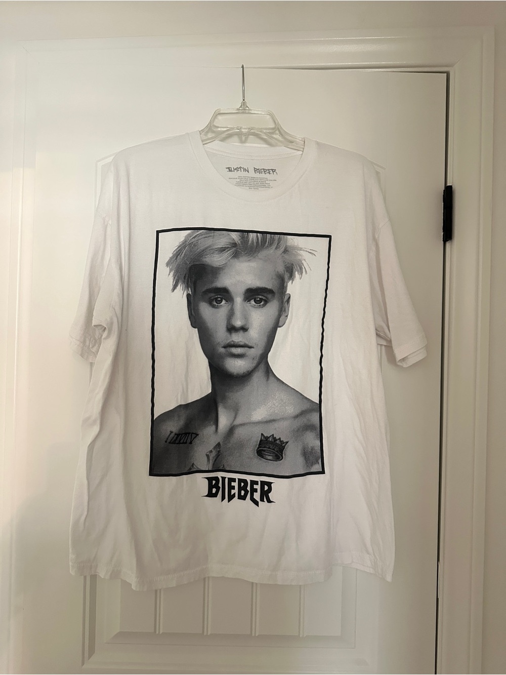 Justin Bieber White and Black Portrait Graphic Tee